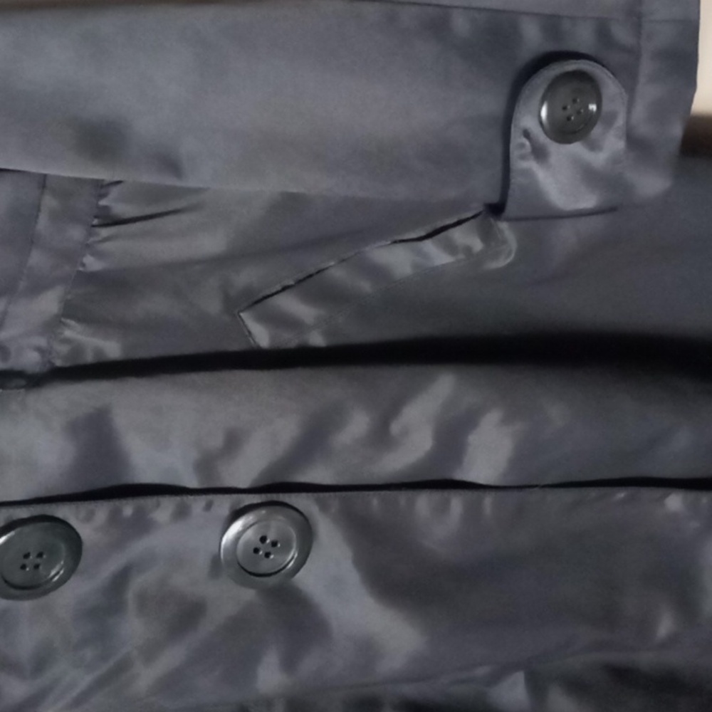 Maurices Black Short Trench Style Jacket w Big Buttons, Teal Lining Size L - Picture 8 of 10